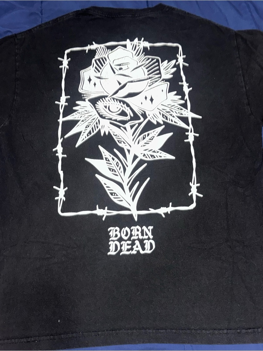 BORN X RAISED Black Short-Sleeve Tee with White Rose Graphic